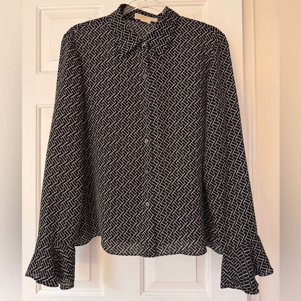 Michael Kors MK Bell Sleeve SILK Button Down Top Sz 14 / Large